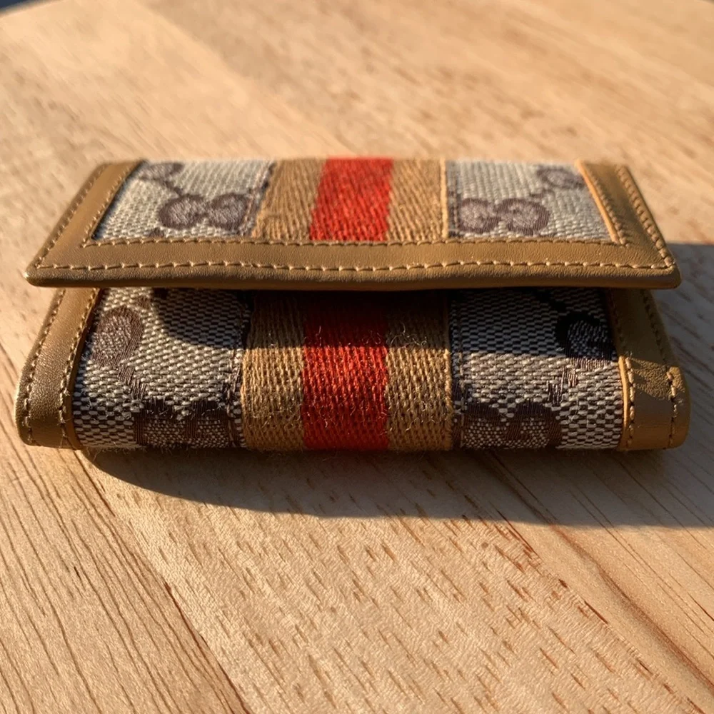 Gucci 6 ring key card holder GG logo canvas + leather orange tan stripe - Picture 7 of 13